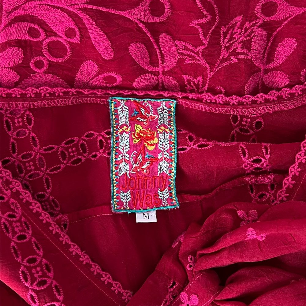 Johnny Was Crimson Blouse fuschia embroidery with Eyelet Trim Long Sleeve Medium - Picture 13 of 16